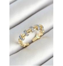 Pirinç Sıralı Daire Figürlü Zirkon Taşlı Gold Renk Ayarlanabilir Kadın Yüzük - TJ-BYK3783