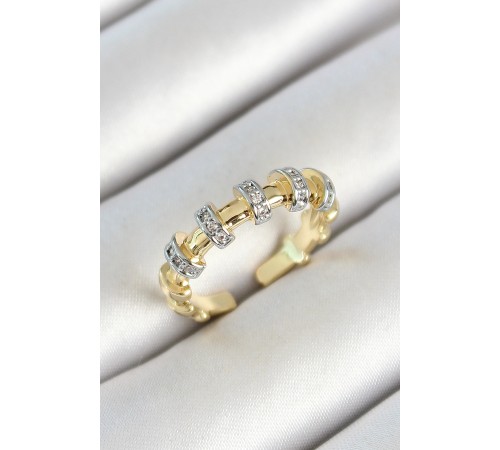 Pirinç Sıralı Daire Figürlü Zirkon Taşlı Gold Renk Ayarlanabilir Kadın Yüzük - TJ-BYK3783