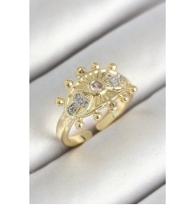 Pirinç Göz Figürlü Zirkon Taşlı Gold Renk Ayarlanabilir Kadın Yüzük - TJ-BYK3786