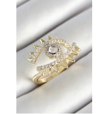 Pirinç Göz Figürlü Zirkon Taşlı Gold Renk Ayarlanabilir Kadın Yüzük - TJ-BYK3787