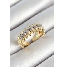 Pirinç Kurşun Figürlü Zirkon Taşlı Gold Renk Ayarlanabilir Kadın Yüzük - TJ-BYK3790