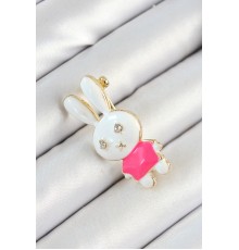 Zirkon Taş Detaylı Beyaz Ve Pembe 3D Tavşan Figürlü Kadın Broş - TJ-BR436