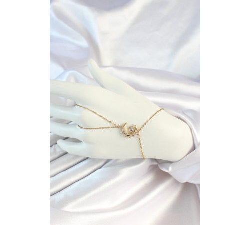 316L Çelik Gold Renk Zincirli Zirkon Taşlı Ay Figürlü Şahmeran - TJ-SN651