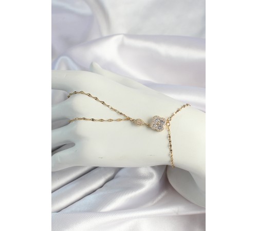 316L Çelik Gold Renk Zincirli Yonca Figürlü Zirkon Taşlı Şahmeran - TJ-SN652