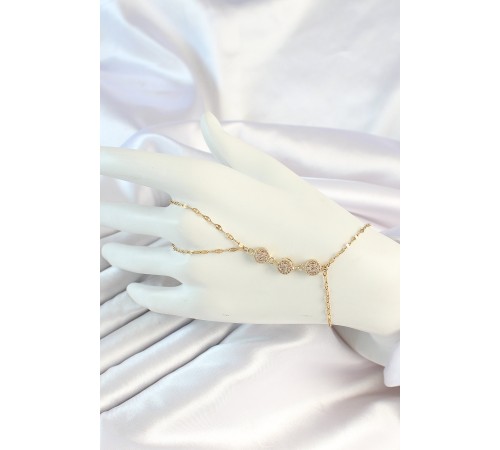 316L Çelik Gold Renk Zincirli Baget Zirkon Taşlı Şahmeran - TJ-SN658