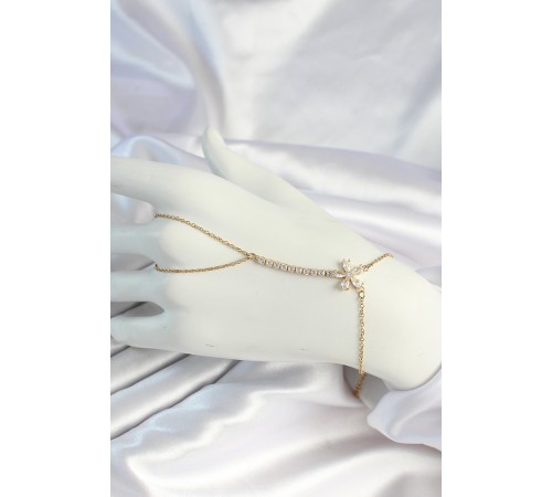 316L Çelik Gold Renk Zincirli Zirkon Taşlı Çiçek Figürlü Şahmeran - TJ-SN659