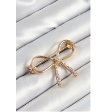 Zirkon Taş Detaylı 3D Fiyonk Figürlü Gold Renk Kadın Broş - TJ-BR442