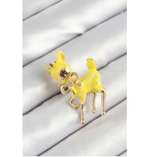 Zirkon Taşlı Fiyonk Detaylı 3D Sarı Ceylan Figürlü Gold Renk Kadın Broş - TJ-BR445