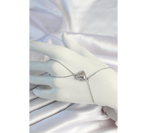 316L Çelik Zincirli Gümüş Renk Kalp Figürlü Zirkon Taşlı Şahmeran - TJ-SN671