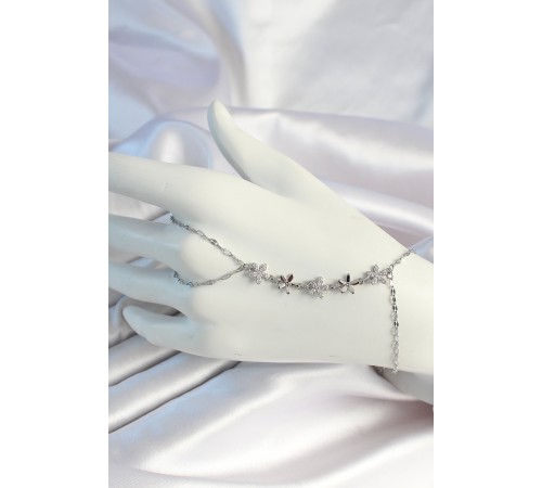 316L Çelik Zincirli Gümüş Renk Zirkon Taşlı Çiçek Şahmeran - TJ-SN674