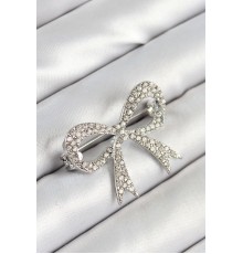 Üzeri Zirkon Taşlı Fiyonk Figürlü Gümüş Renk Kadın Broş - TJ-BR448