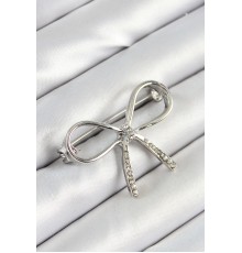 Zirkon Taş Detaylı Fiyonk Figürlü Gümüş Renk Kadın Broş - TJ-BR453