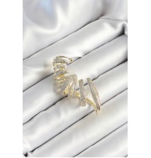 Pirinç Zirkon Taş Kaplamalı Sarmal Figürlü Gold Renk Kadın Sağ Kıkırdak Küpe - TJ-BKP10627