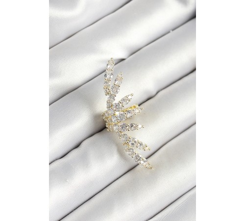 Pirinç Zirkon Taş Kaplamalı Gold Renk Kadın Sağ Kıkırdak Küpe - TJ-BKP10629