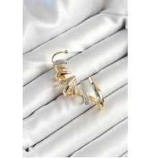 Pirinç Zirkon Taş Kaplamalı Sarmal Figürlü Gold Renk Kadın Sağ Kıkırdak Küpe - TJ-BKP10630