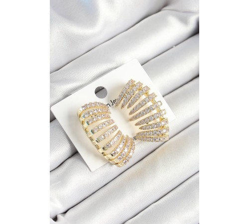 Pirinç Zirkon Taşlı Çoklu Görünümlü Model Gold Renk Kadın Küpe - TJ-BKP10632