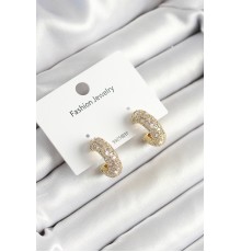 Pirinç Zirkon Taşlı Halka Model Gold Renk Kadın Küpe - TJ-BKP10634