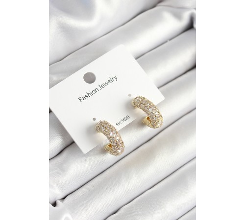 Pirinç Zirkon Taşlı Halka Model Gold Renk Kadın Küpe - TJ-BKP10634