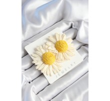 Papatya Model Beyaz Ve Sarı Renk Kadın Küpe - TJ-BKP10635