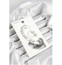 316L Çelik Halka Figürlü Ve Zirkon Taşlı Gümüş Renk 7'li Çift Kadın Küpe Set - TJ-BKP10637