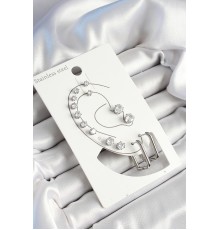 316L Çelik Dikdörtgen Figürlü Ve Zirkon Taşlı Gümüş Renk 7'li Çift Kadın Küpe Set - TJ-BKP10638