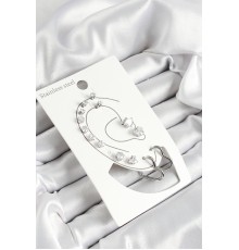 316L Çelik Kalp Figürlü Ve Zirkon Taşlı Gümüş Renk 7'li Çift Kadın Küpe Set - TJ-BKP10639