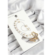 316L Çelik Yıldız Figürlü Ve Zirkon Taşlı Gold Renk 7'li Çift Kadın Küpe Set - TJ-BKP10640