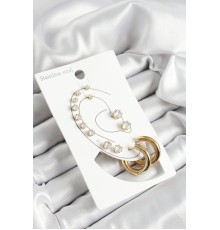 316L Çelik Halka Figürlü Ve Zirkon Taşlı Gold Renk 7'li Çift Kadın Küpe Set - TJ-BKP10641