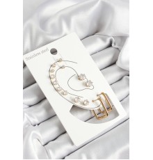 316L Çelik Dikdörtgen Figürlü Ve Zirkon Taşlı Gold Renk 7'li Çift Kadın Küpe Set - TJ-BKP10642