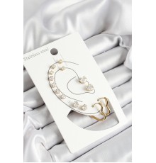 316L Çelik Kalp Figürlü Ve Zirkon Taşlı Gold Renk 7'li Çift Kadın Küpe Set - TJ-BKP10643