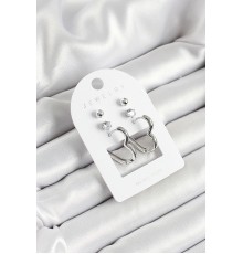 Pirinç Zirkon Taş Ve Kalp Figürlü Gümüş Renk 3'lü Çift Kadın Küpe Set - TJ-BKP10644