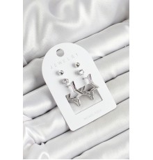 Pirinç Zirkon Taş Ve Yıldız Figürlü Gümüş Renk 3'lü Çift Kadın Küpe Set - TJ-BKP10647