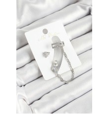 Pirinç Üçgen Figürlü Zirkon Taşlı Gümüş Renk 3'lü Kıkırdak Kadın Küpe Set - TJ-BKP10658