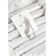 Pirinç Yılan Figürlü Zirkon Taşlı Gümüş Renk 3'lü Kıkırdak Kadın Küpe Set - TJ-BKP10660