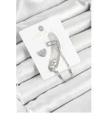 Pirinç Kalp Figürlü Zirkon Taşlı Gümüş Renk 3'lü Kıkırdak Kadın Küpe Set - TJ-BKP10661