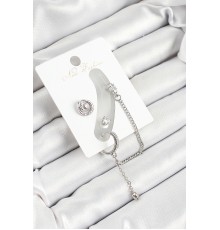 Pirinç Halka Figürlü Zirkon Taşlı Gümüş Renk 3'lü Kıkırdak Kadın Küpe Set - TJ-BKP10662