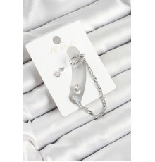 Pirinç Ok Figürlü Zirkon Taşlı Gümüş Renk 3'lü Kıkırdak Kadın Küpe Set - TJ-BKP10663