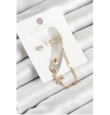 Pirinç Yılan Figürlü Zirkon Taşlı Gold Renk 3'lü Kıkırdak Kadın Küpe Set - TJ-BKP10664