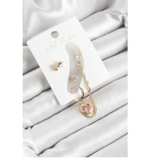 Pirinç Fiyonk ve Kalp Figürlü Zirkon Taşlı Gold Renk 3'lü Kıkırdak Kadın Küpe Set - TJ-BKP10666