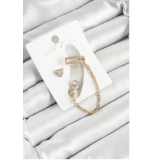 Pirinç Üçgen Figürlü Zirkon Taşlı Gold Renk 3'lü Kıkırdak Kadın Küpe Set - TJ-BKP10667