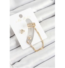 Pirinç Üçgen Figürlü Zirkon Taşlı Gold Renk 3'lü Kıkırdak Kadın Küpe Set - TJ-BKP10668