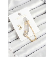 Pirinç Figürlü Zirkon Taşlı Gold Renk 3'lü Kıkırdak Kadın Küpe Set - TJ-BKP10670