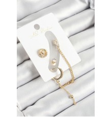 Pirinç Halka Figürlü Zirkon Taşlı Gold Renk 3'lü Kıkırdak Kadın Küpe Set - TJ-BKP10671