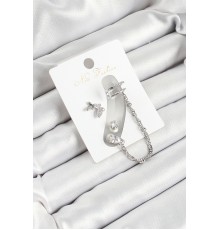 Pirinç Figürlü Zirkon Taşlı Gümüş Renk 3'lü Kıkırdak Kadın Küpe Set - TJ-BKP10659