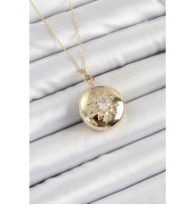 316L Çelik Zincir Açılabilir Madalyon Model Zirkon Taşlı Gold Renk Kadın Kolye - TJ-BKO10240