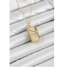 316L Çelk Açılabilir Dikdörtgen Model Zirkon Taşlı Gold Renk Kadın Zincir kolye - TJ-BKO10241
