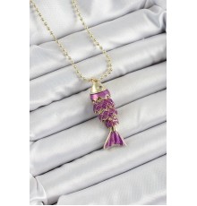 Pirinç Mor Balık Model Zirkon Taşlı Gold Renk Kadın Kolye - TJ-BKO10242
