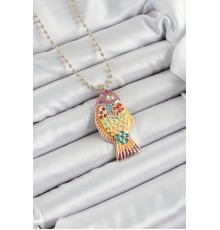 Pirinç Rainbow Balık Model Zirkon Taşlı Gold Renk Kadın Kolye - TJ-BKO10244