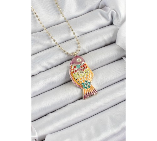 Pirinç Rainbow Balık Model Zirkon Taşlı Gold Renk Kadın Kolye - TJ-BKO10244