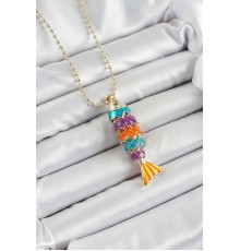 Pirinç Rainbow Balık Model Zirkon Taşlı Gold Renk Kadın Kolye - TJ-BKO10245